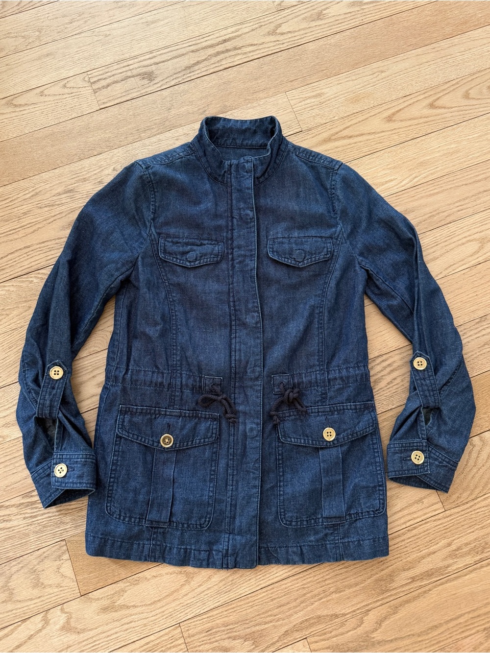 Talbots Denim Utility Jacket in Denim Blue with Gold Buttons XS
